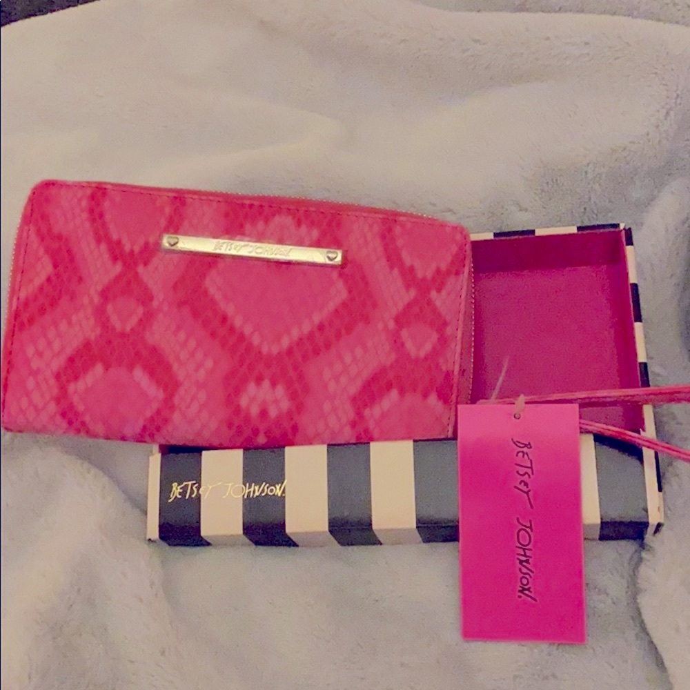 Betsey Johnson red and pink snakeskin wristlet